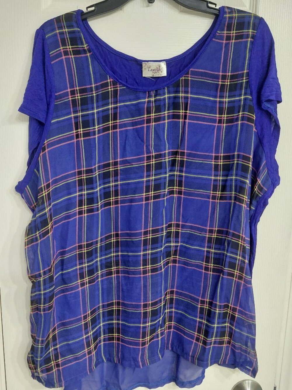 Blue Plaid Flowy Blouse